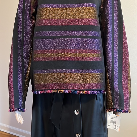 Diane Von Furstenberg Metallic Striped Long Sleeve Sweatshirt Size M - Picture 4 of 10